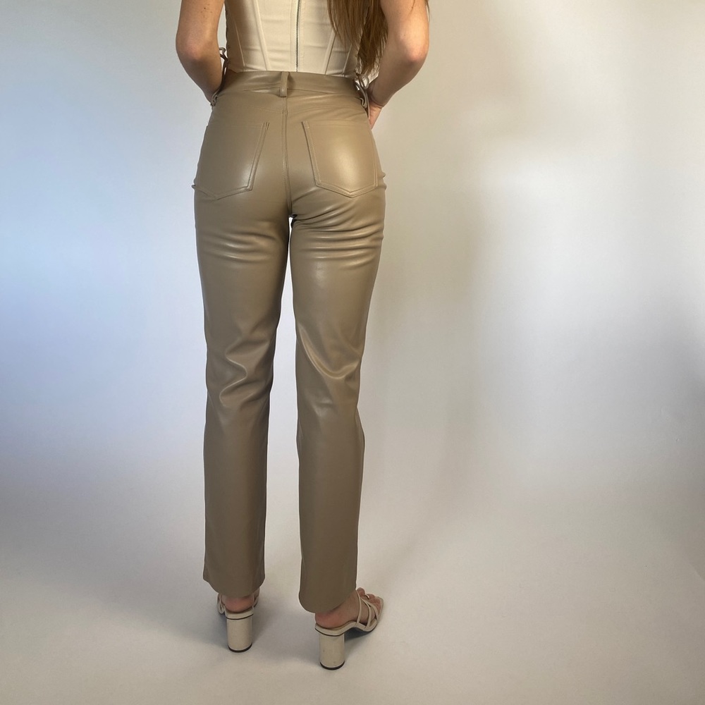 Taupe Faux Leather Straight Leg Pants